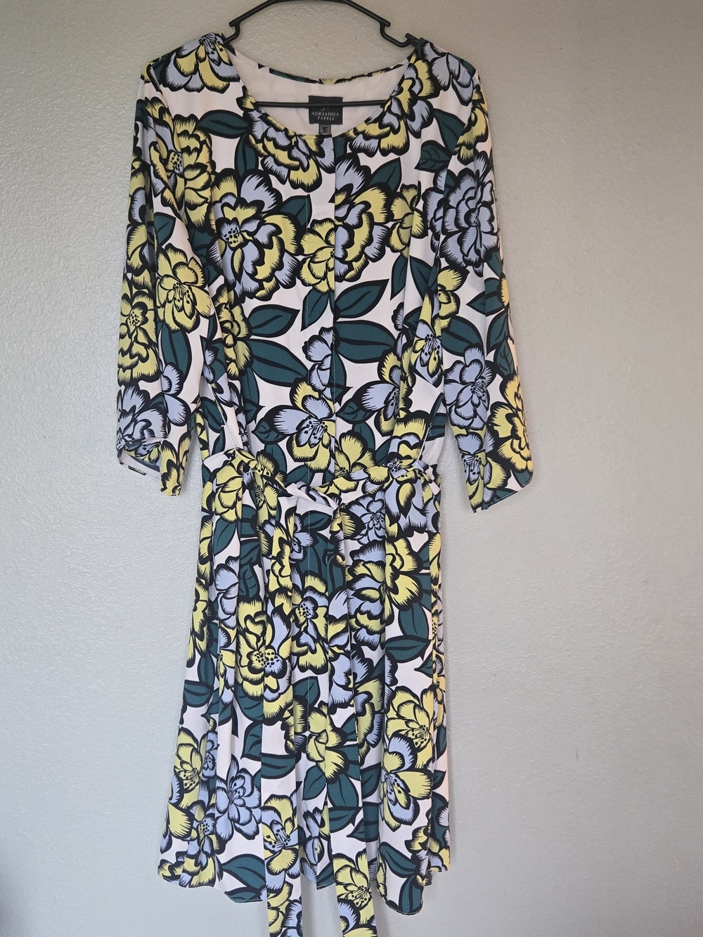 Adrianna Papell Floral Dress with Belt, 3/4 Sleeve, Wedding Guest, 18W